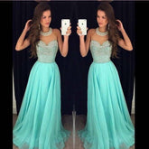 Chiffon Fashion O Neck Long Prom Dresses with Beading, Party Dresses